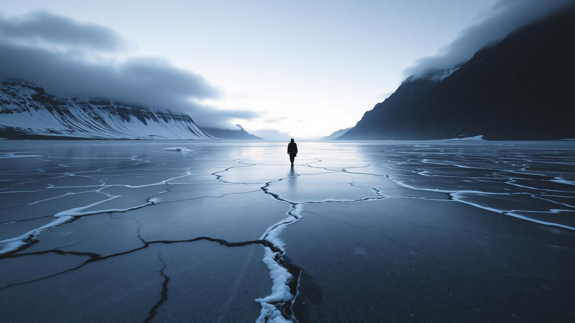 Frozen surface of Lake Baikal, 2024.